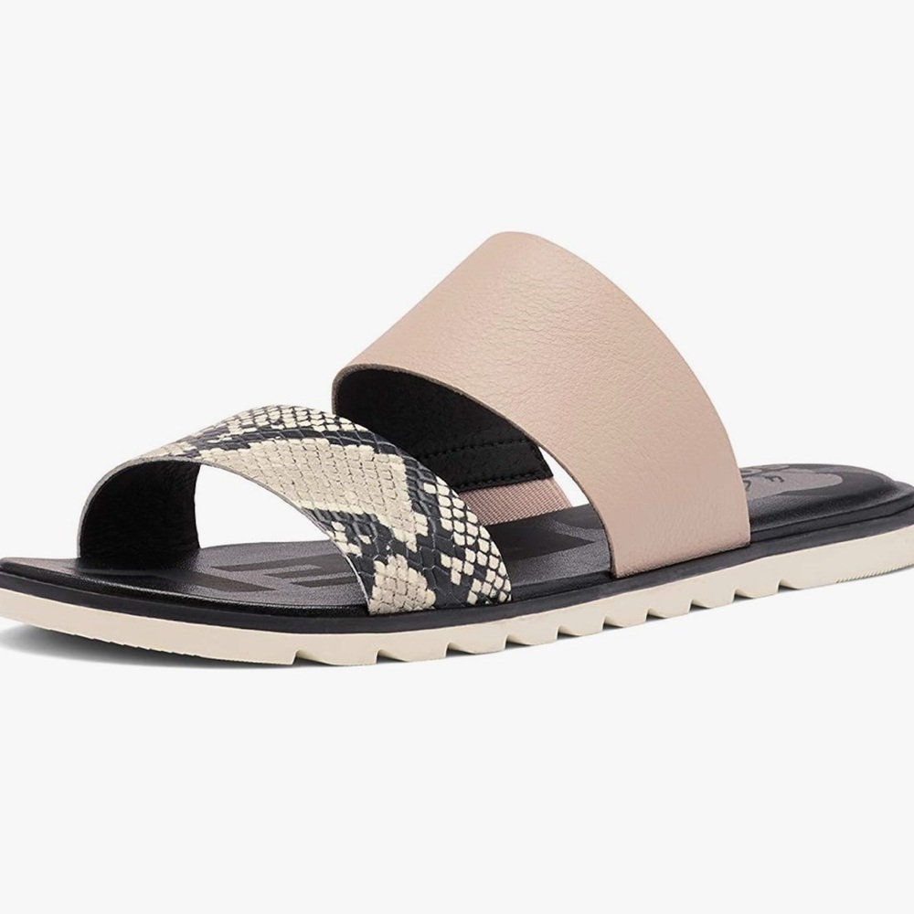 Sorel Womens Ella II Slide Sandals‎ 7.5 Leather Snakeskin Print Summer Travel